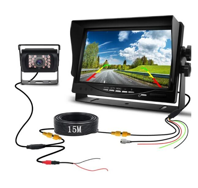 KOMPLEKTS: Monitors 7'', 12/24V + Auto atpakaļskata kamera (15m vads, ar nakts redzamību, ūdens izturīga)