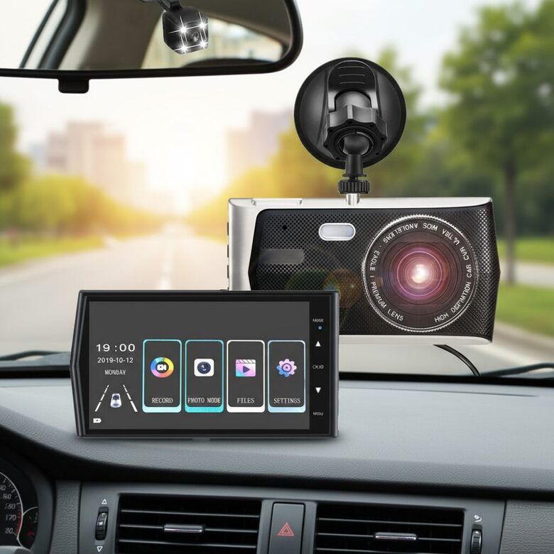 Auto videoreģistrators ar 2 kamerām (Touch Screen, Uhd, ieraksts uz kustību, G-sensors)