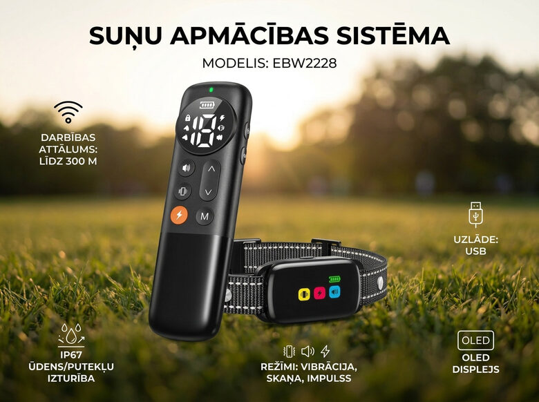 Elektroniskā Suņu Dresūras Siksna ar 300 m Tālvadību