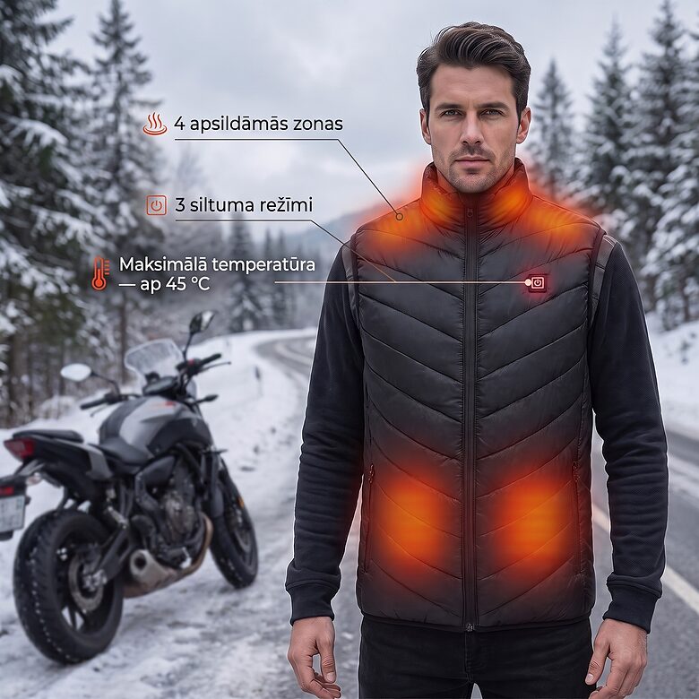Apsildāma veste ar 3 siltuma režīmiem (Unisex, M/L/XL/XXL)