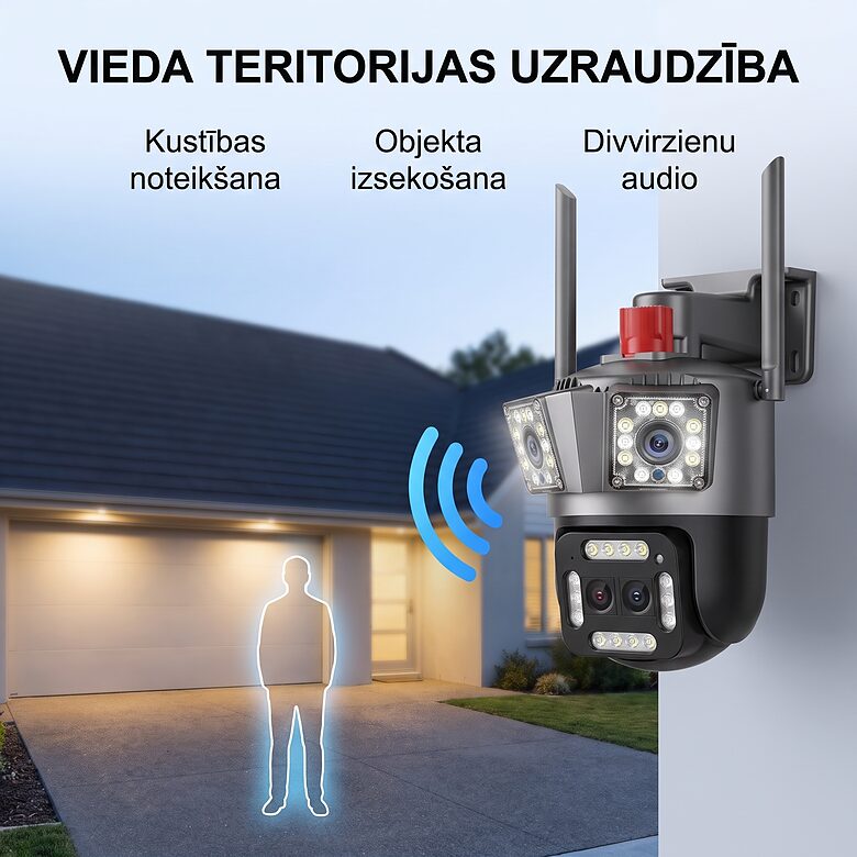 12 MP āra WiFi PTZ videonovērošanas kamera ar četriem objektīviem