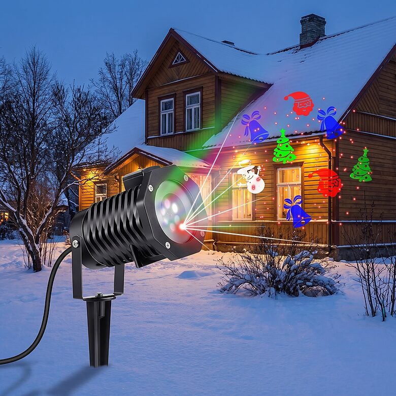 āra LED Ziemassvētku rotājumu projektors 4 krāsu ūdensizturīgs ar tālvadības pulti, lāzera projektors