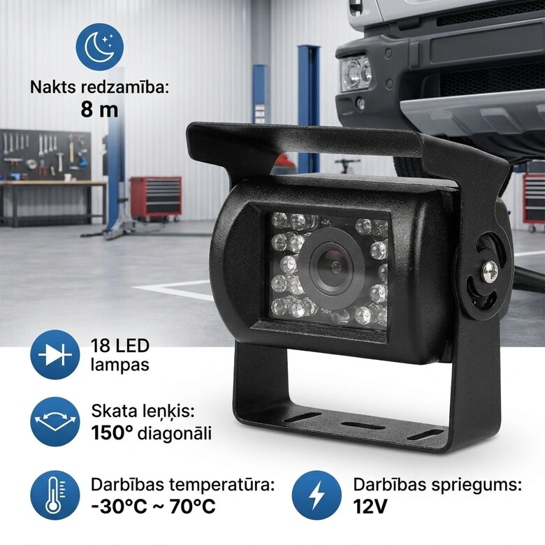 Ūdensdroša smagās automašīnas atpakaļskata kamera 18 LED