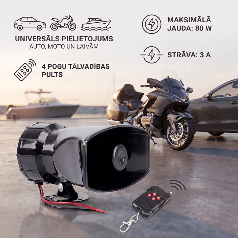 Auto/moto sirēna 130Db, 7 skaņas toņi