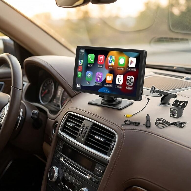 Automašīnas monitors 10' ar atpakaļskata kameru, savienojas ar Telefonu (navigācija, mūzikai, wacapam, u.c.), Carplay & Android Auto Smart Player GPS Navigation Car DVR FM Mirror Monitor