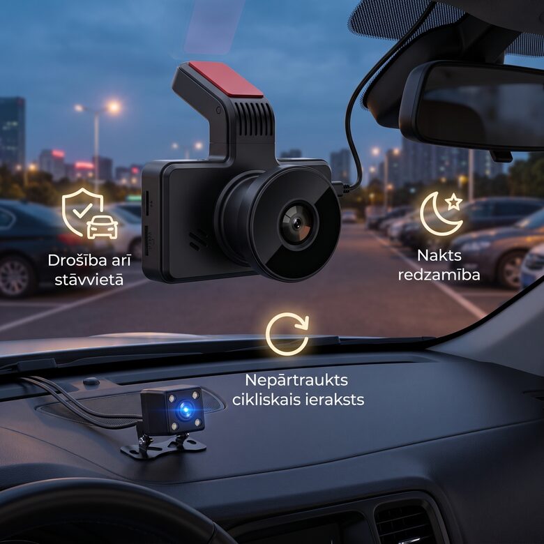 Auto videoreģistrators ar priekšējo un aizmugurējo kameru
