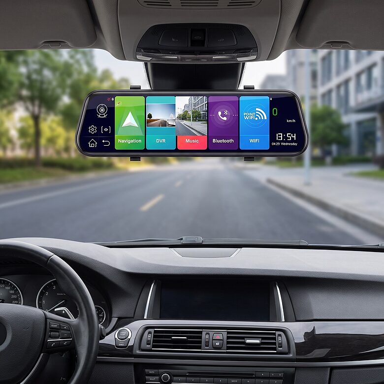 10 collu auto videoreģistrators-spogulis ar GPS un 1080p aizmugures kameru
