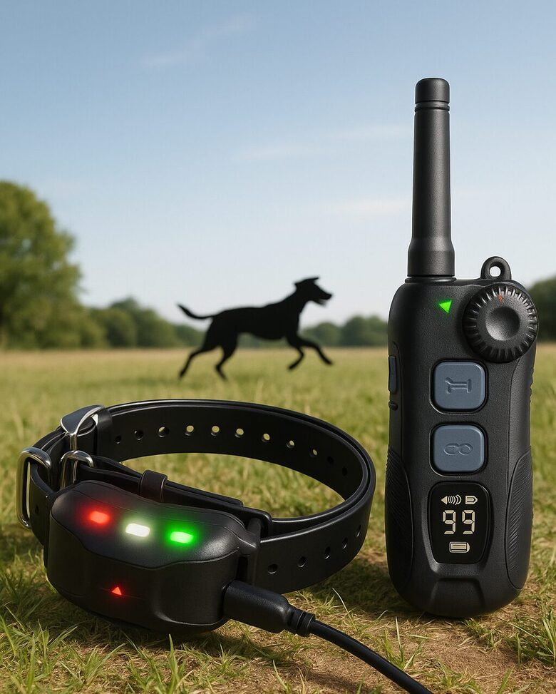 Suņu dresūras treniņu siksna 2000m, ūdens izturīga (var peldēt) ar elektro impulsu, vibro, skaņu, gaismas signālu un pulti ar LCD ekrānu, uzlādējama