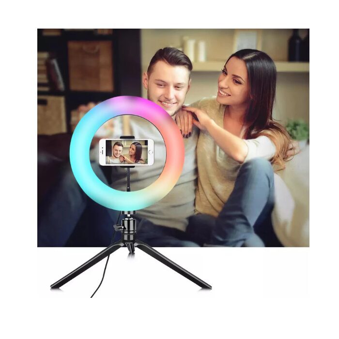 Krāsainais apgaismojuma komplekts 'TikTokam' ar statīvu - selfie ring