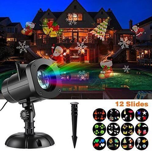 Ziemassvētku projektors ar 12 maināmiem diskiem, āra apstākļiem (baltas sniegpārsliņas, sniega vīriņš, cepurītes utt), led projektors