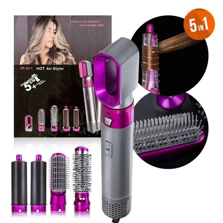 5-in-1 Multifunkcionāls Matu Veidotājs ar Fēnu un Rotējošām Uzgaļiem