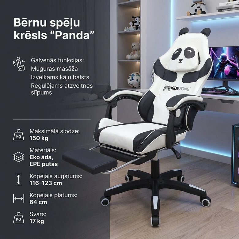 Ergonomisks datorkrēsls ar USB masāžu eko-āda 150kg atzveltne 90-155°
