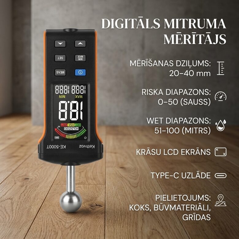 Digitālais Bezkontakta Mitruma Mērītājs Kokam un Sienām
