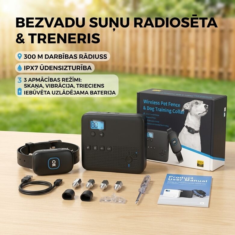 Bezvadu suņu Radiosēta 300m ar treniņu sistēmu