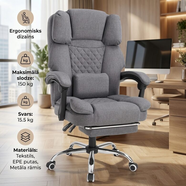 Premium biroja krēsls ar USB masāžu un izvelkamu kāju balstu