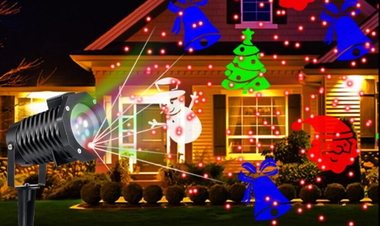 āra LED Ziemassvētku rotājumu projektors 4 krāsu ūdensizturīgs ar tālvadības pulti, lāzera projektors