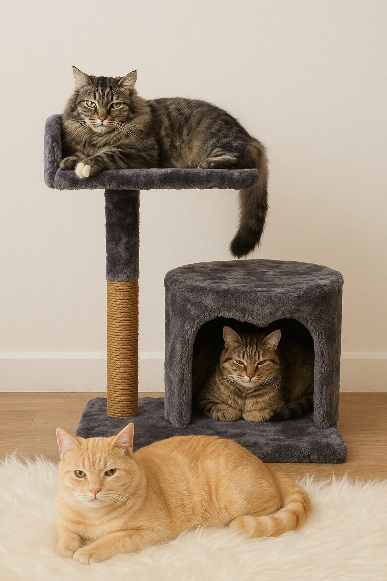 Kompakta un eleganta kaķu atpūtas māja ar skrāpējamo virsmu 35 x 30 x 48 cm