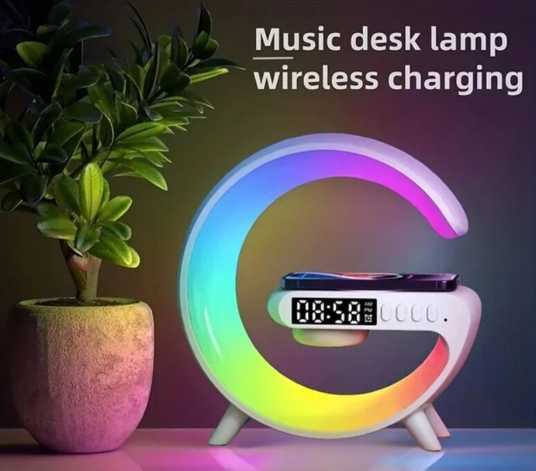 Pulkstenis Modinātājs ar Bezvadu Lādēšanu un Bluetooth Skaļruni, 15x15cm