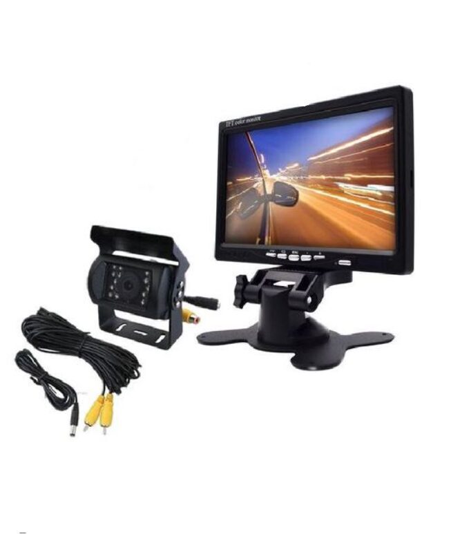 Ūdensizturīga HD auto atpakaļskata kamera un monitors 7'', 12 vai 24V, ar 18 diodēm un nakts redzamību, komplekts