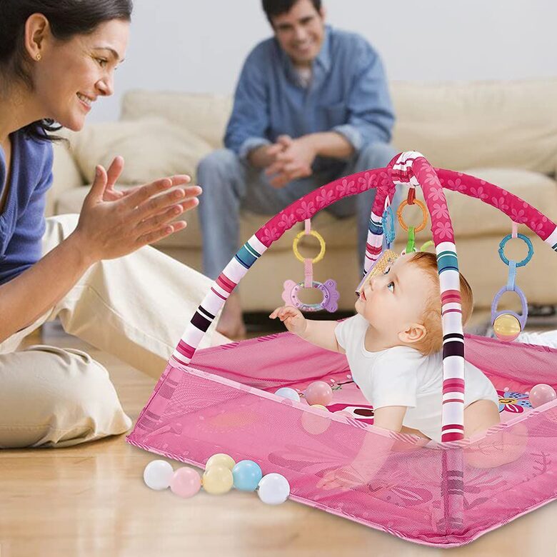 Aktivitāšu paklājs bērniem, sētiņa - manēža, rozā