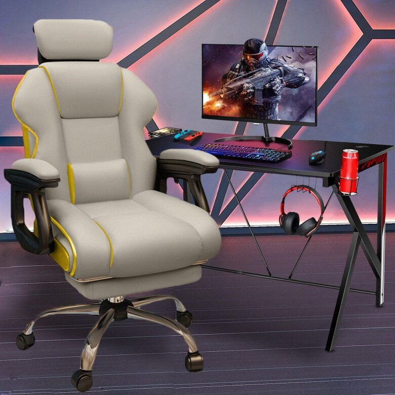 Stilīgs Datorkrēsls darbam, mācībām, pelēks ar dzeltenu