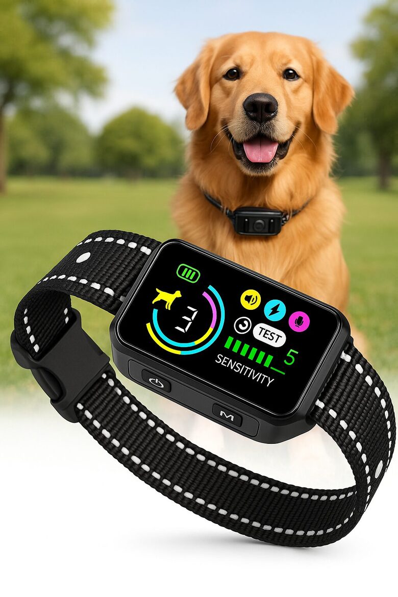 Viedā Suņu Pretriešanas Kaklasiksna ar AI Tehnoloģiju – Regulējama 0–66 cm, 5 Jutības Līmeņi