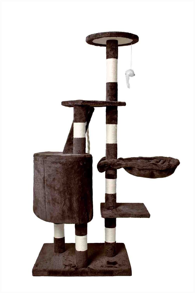 Kaķu māja ar nagu asināmo stabu, 146 x 75 x 45cm, brūna