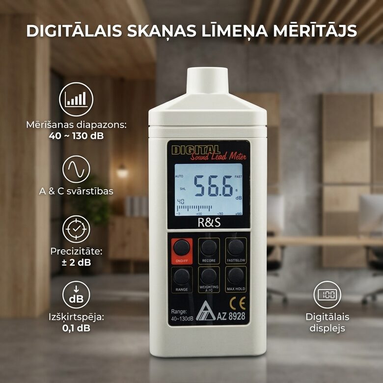Digitāls trokšņu līmeņa mērītājs/decibelu mērīšanas testeris - 40-130DB