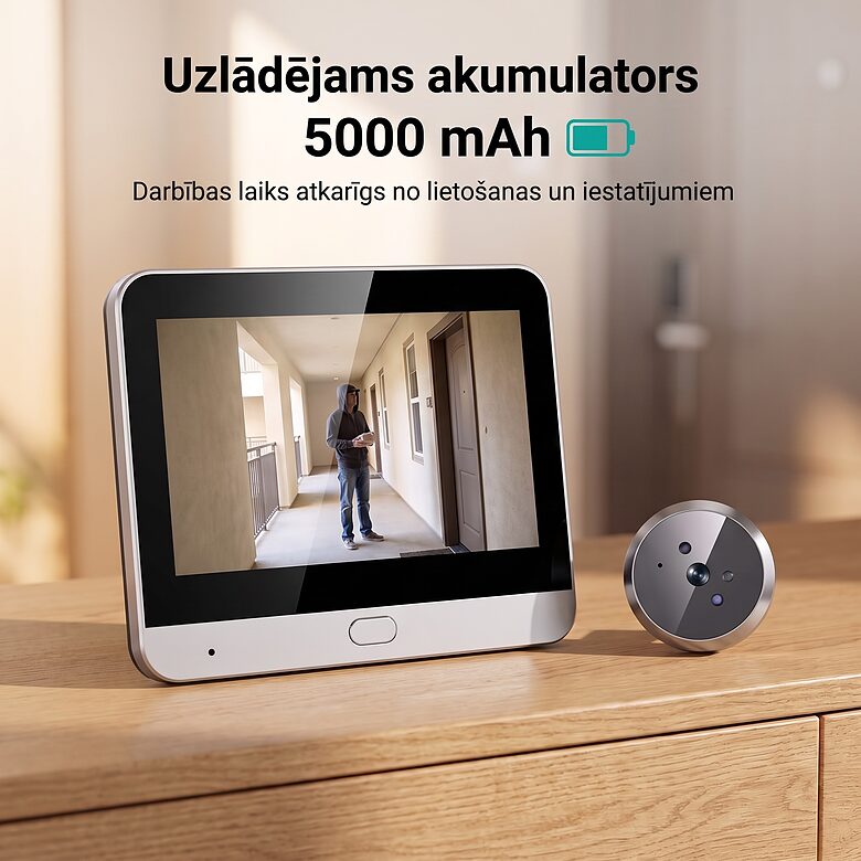 Durvju actiņa ar kameru un monitoru, 3 MP, 5000 mAh