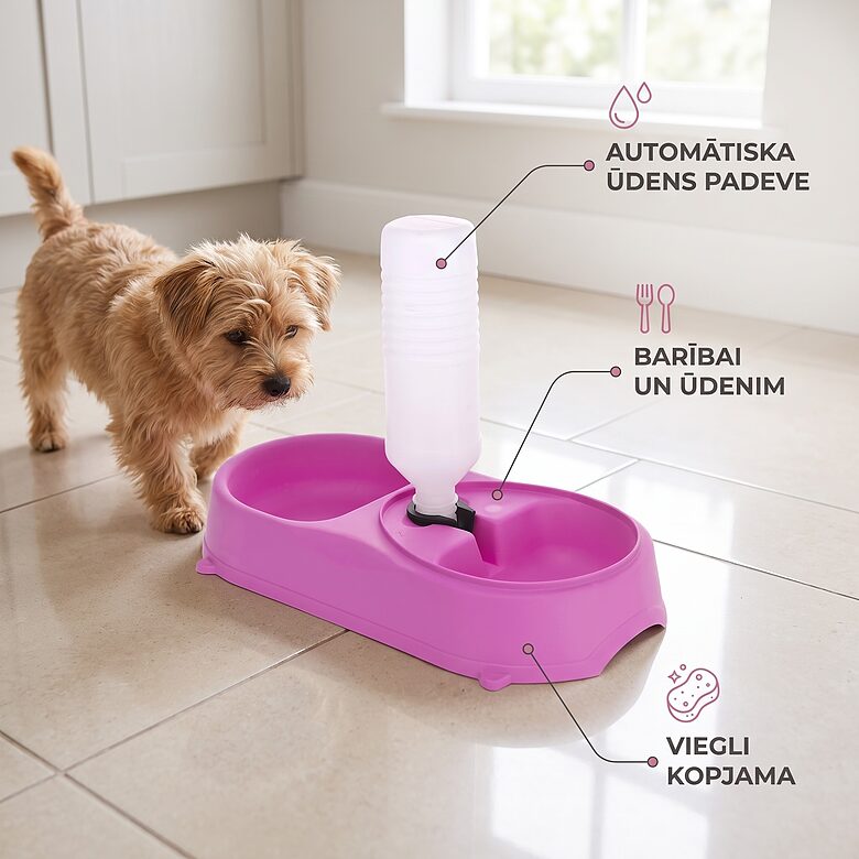 Dzīvnieku barošanas bļodiņa ar papildus ūdens rezervuāru
