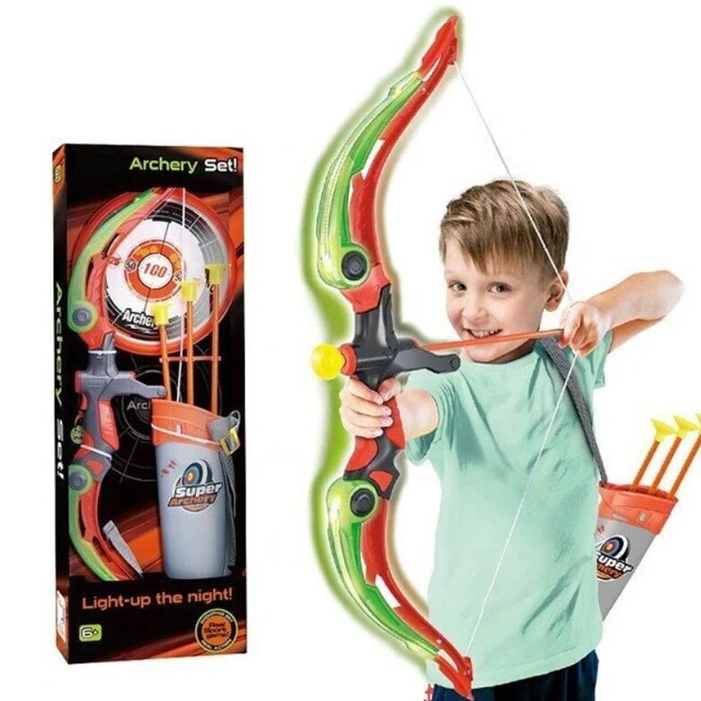 Bērnu Loka šaušanas komplekts (3 drošas bultas, Loks, mērķis), dzeltens ar pelēku