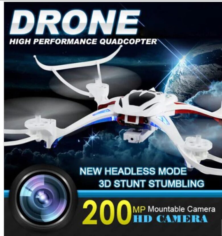 Kvadrokopteris ar HD kameru; 2.4GHz 6 Axis Gyro RC Quadcopter 360 Degree Rotation, drons