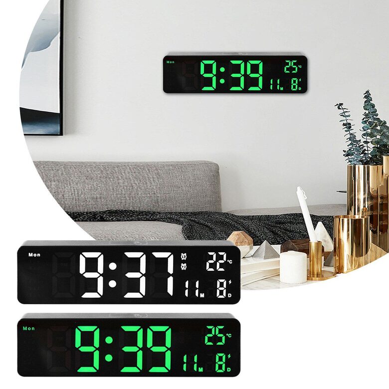 Gaišs LED Pulkstenis modinātājs (260x70mm, kalendārs, temperatūra)