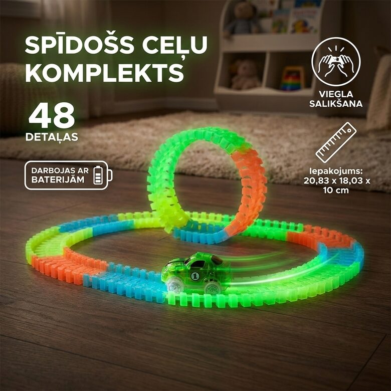 Elastīgs bērnu auto ceļa komplekts ar 48 detaļām