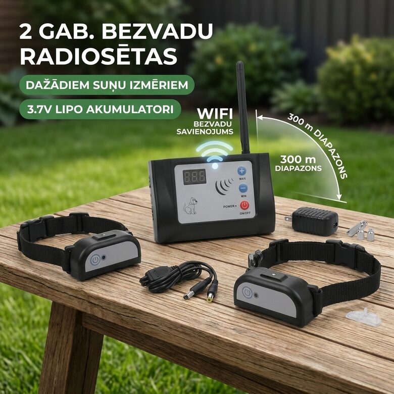 Radiosēta suņiem 2gab. bezvadu WIFI, 300m (220v pieslēgums, patstāvīgai lietošanai)