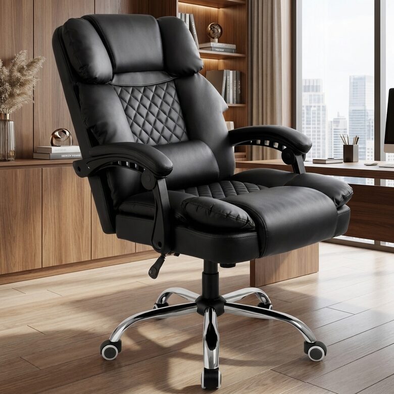 Ergonomisks grozāms biroja krēsls ar kāju balstu
