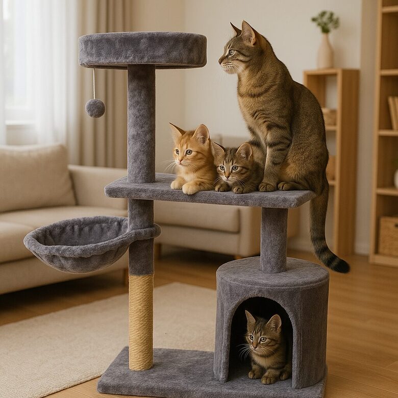 Kaķu māja ar nagu asināmo un guļamvietu 88 x 48 x 34 cm