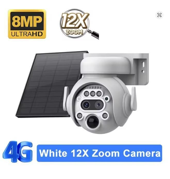 Balta 4G Saules Enerģijas Āra Novērošanas Kamera ar SIM Kartes Atbalstu – 360° Skata Leņķis, 3MP HD, Bezvadu IP66, PIR Sensors, Divvirzienu Audio, SD un Mākoņglabātuve