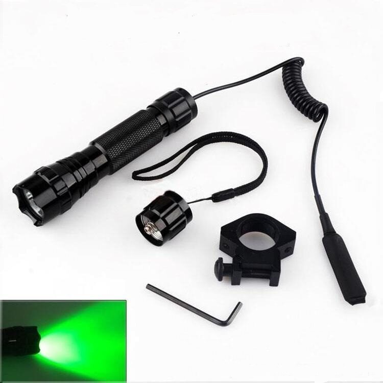 Ultrafire CREE Q 5 (zaļa gaisma) ar stiprinājumu un distances slēdzi