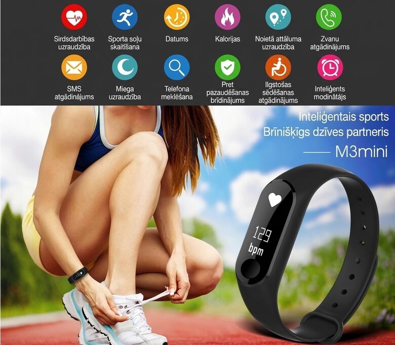 Soļu skaitītājs - pedometrs,asinsspiediena mērītājs, pulsometrs, ūdensizturīgs