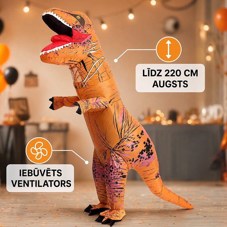 Piepūšams T-Rex dinozaura kostīms pieaugušajiem, 220 cm