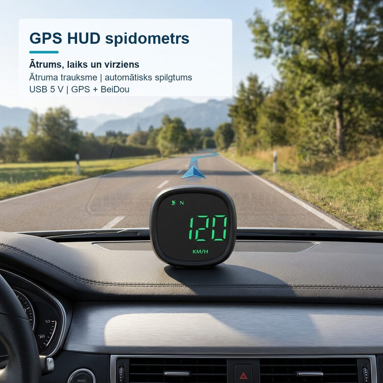 GPS HUD spidometrs automašīnām LED displejs ātruma trauksme USB 5V melns