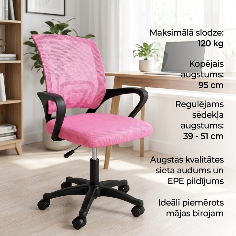 Rozā Regulējams Biroja Krēsls