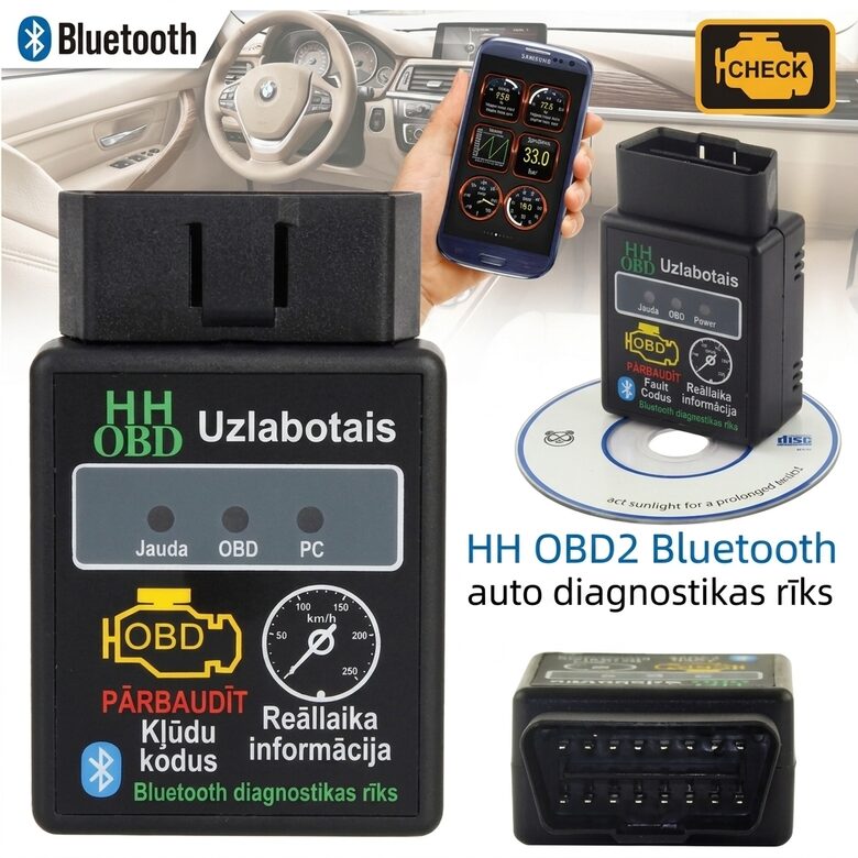 Auto datora diagnostikas iekārta V1.5 OBD2 ELM327 Bluetooth automašīnas skeneris Android Torque, kļūdu lasītājs