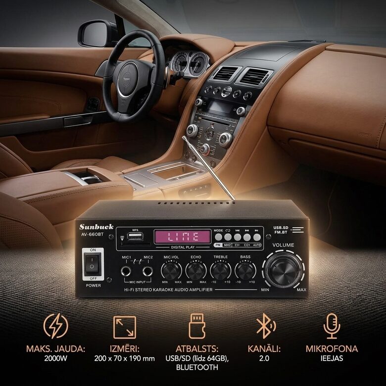 Audio Pastiprinātājs 2000w 12v 220v Fm Bluetooth