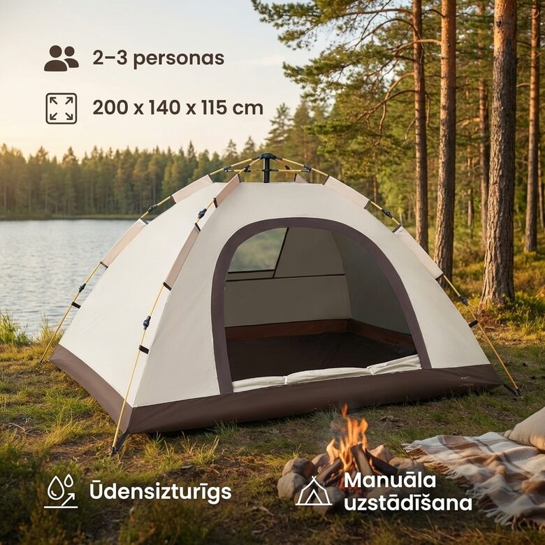 Kempinga telts 2–3 personām ūdensizturīga