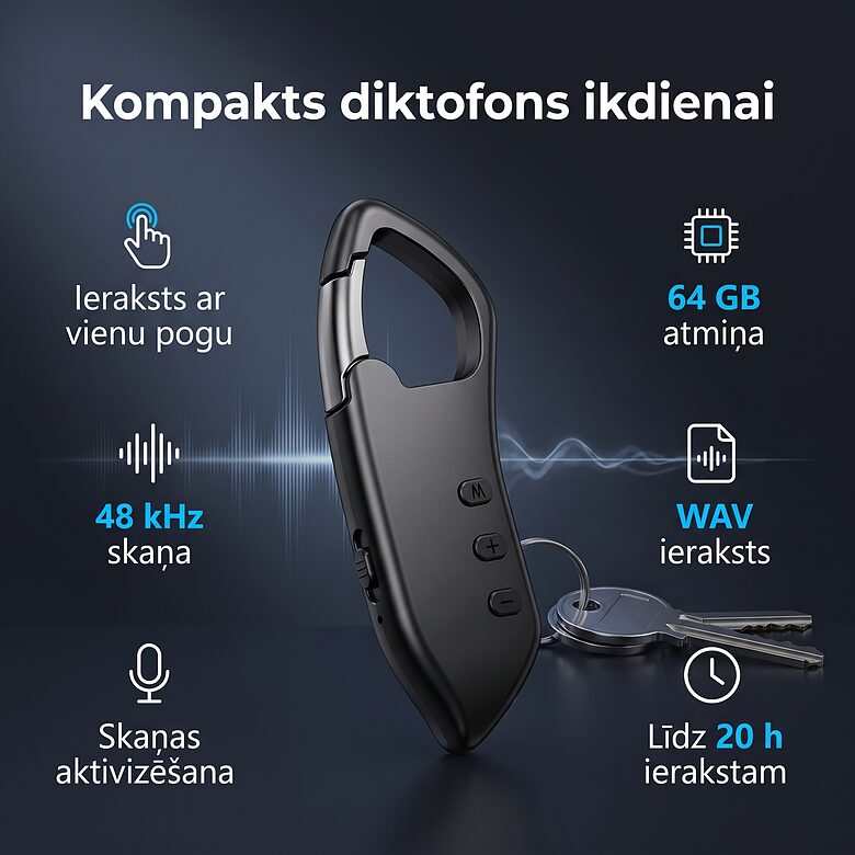 mini Diktafons - atslēgas piekariņš 64 Gb