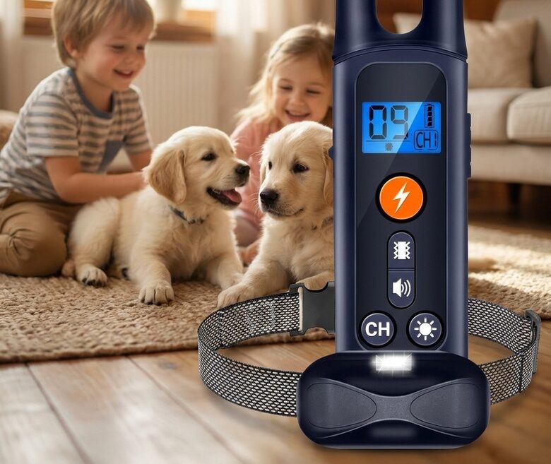 Suņu dresūras kakla siksna (1000m -1km diapazons), apmācībai un treniņiem, maziem, lieliem suņiem un kucēniem (skaņas signāls, vibrācija un elektro impulss, mitruma izturīga un lādējama)