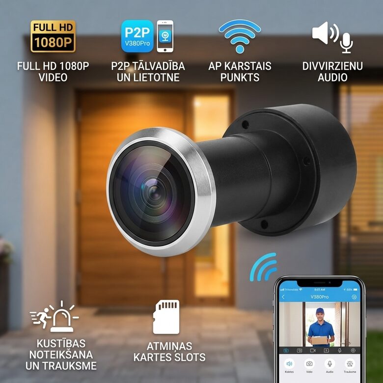 Durvju actiņa Wifi video novērošana ar ierakstu