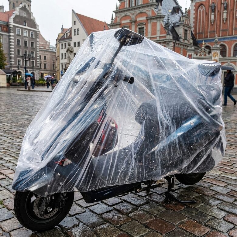 Motocikla pārvalks (polietilēns. M:200x120cm ; L:230X120cm ; XL:260X120cm)